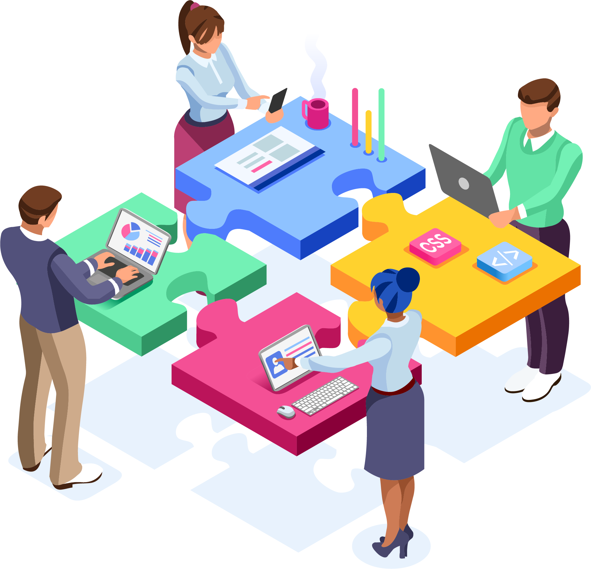 Team collaborating on integrated business solutions